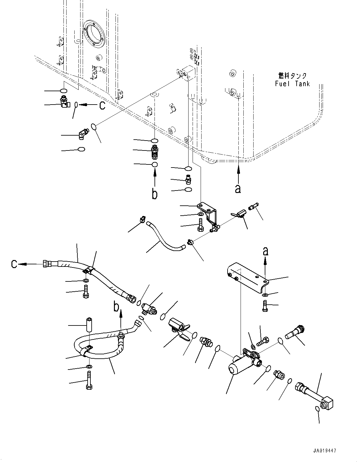Komatsu parts book diagram for D85PX-18E0 S/N 26001-UP: FUEL TANK, PIPING (PROVISION FOR FIXED MULTI-SHANK RIPPER)(#22001-)