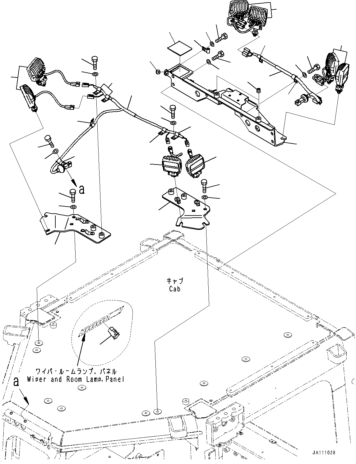 Komatsu parts book diagram for D85PX-18E0 S/N 26001-UP: ADDITIONAL WORKING LAMP, (FOR REVOLVING LAMP)(#25001-)