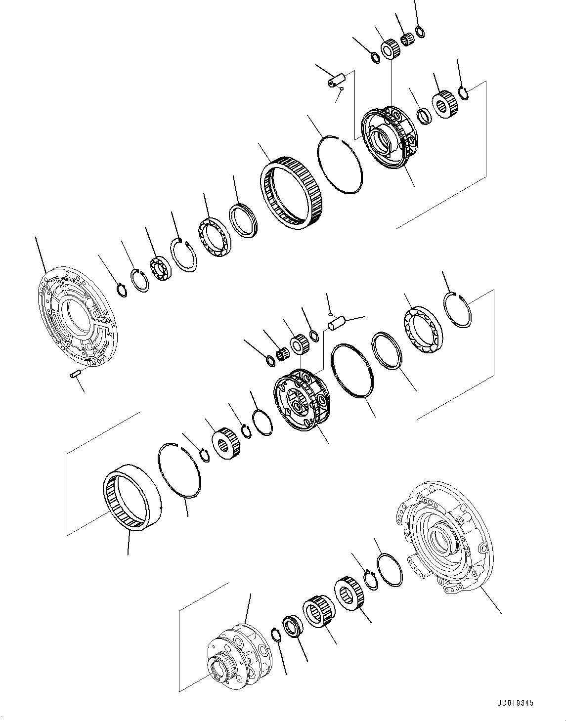 Komatsu parts book diagram for D85PX-18E0 S/N 26001-UP: POWER TRAIN, TRANSMISSION CARRIER (1/2)(#22001-)