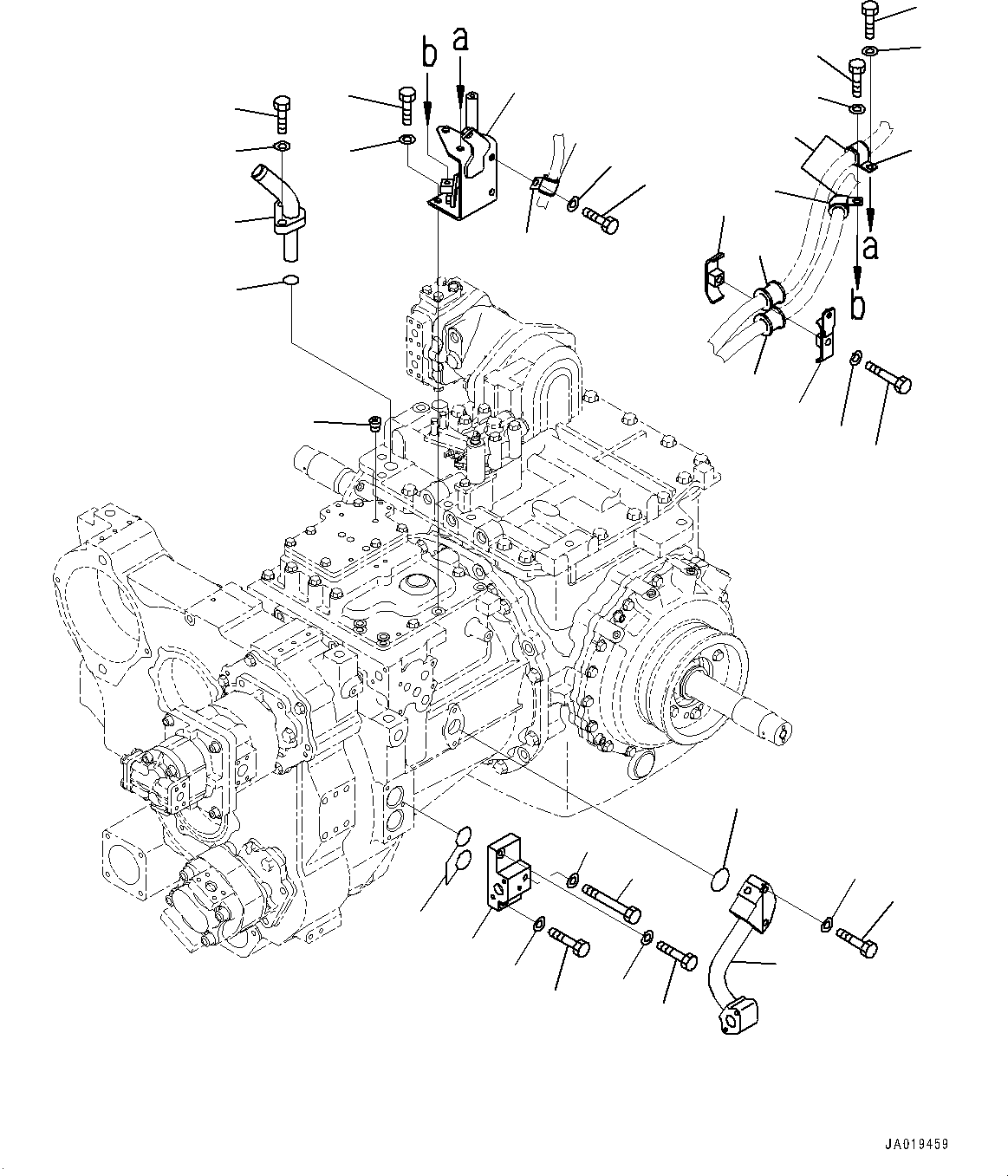 Komatsu parts book diagram for D85PX-18E0 S/N 26001-UP: POWER TRAIN, TUBE AND BRACKET(#22001-)