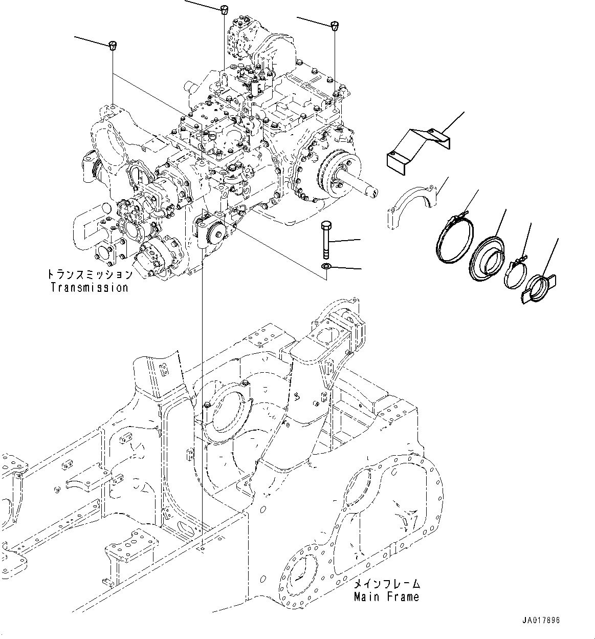 Komatsu parts book diagram for D85PX-18E0 S/N 26001-UP: POWER TRAIN MOUNTING, (#22001-)