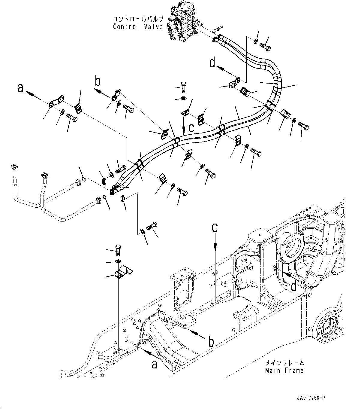 Komatsu parts book diagram for D85PX-18E0 S/N 26001-UP: DOZER BLADE LIFT PIPING, PIPING AND BRACKET(#22001-)