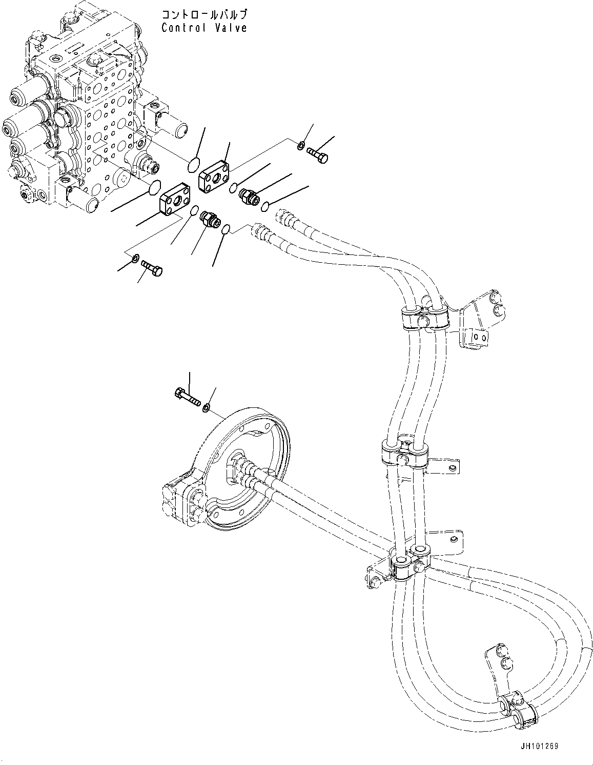 Komatsu parts book diagram for D85PX-18E0 S/N 26001-UP: DOZER BLADE TILT PIPING, MOUNTING(#23046-)