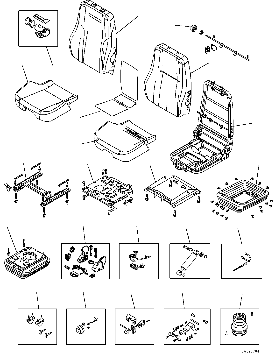 Komatsu parts book diagram for D85PX-18E0 S/N 26001-UP: OPERATOR'S SEAT, INNER PARTS(#22001-)