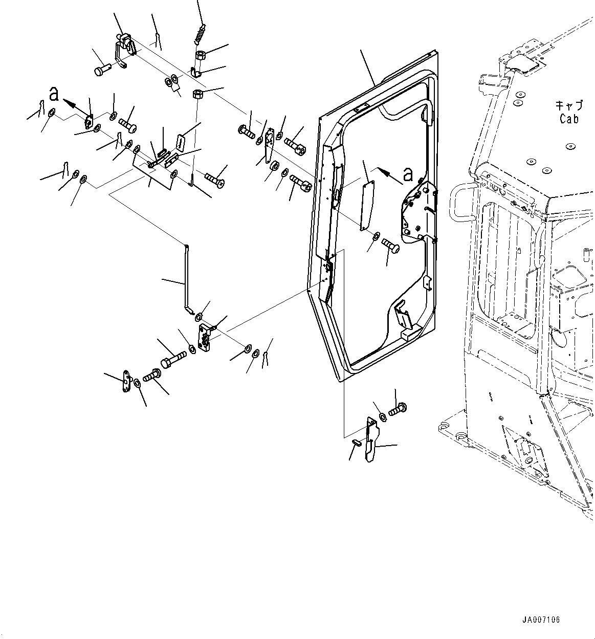 Komatsu parts book diagram for D85PX-18E0 S/N 26001-UP: CAB, DOOR AND LATCH, R.H.(#25153-)