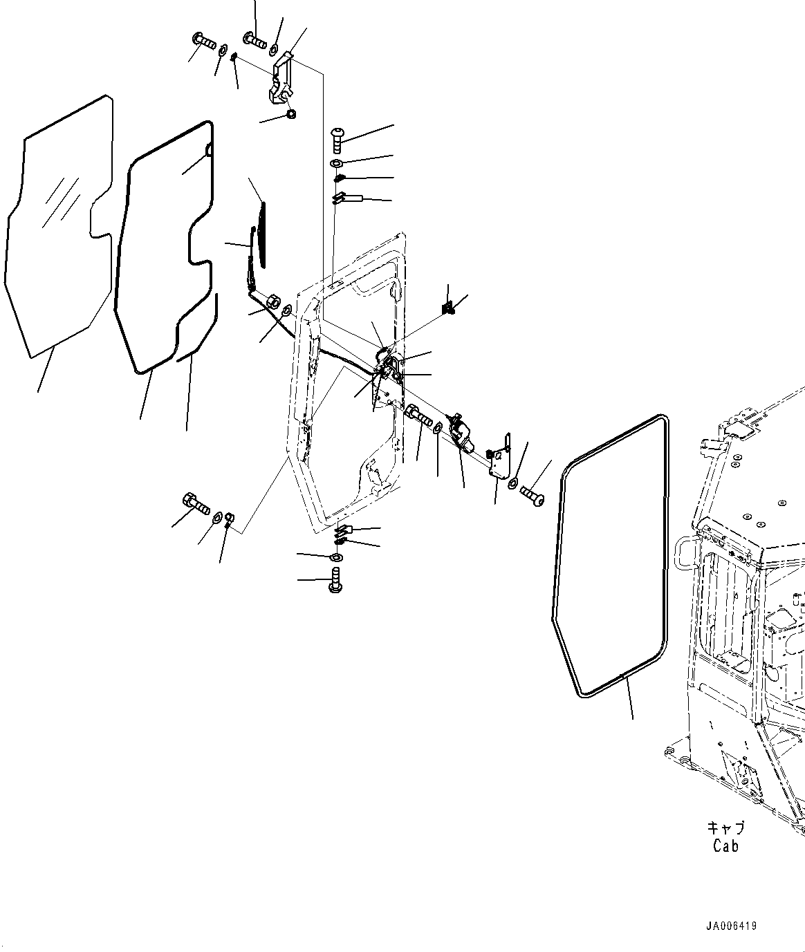 Komatsu parts book diagram for D85PX-18E0 S/N 26001-UP: CAB, DOOR DAMPER, WINDOW AND WIPER, R.H.(#25153-)