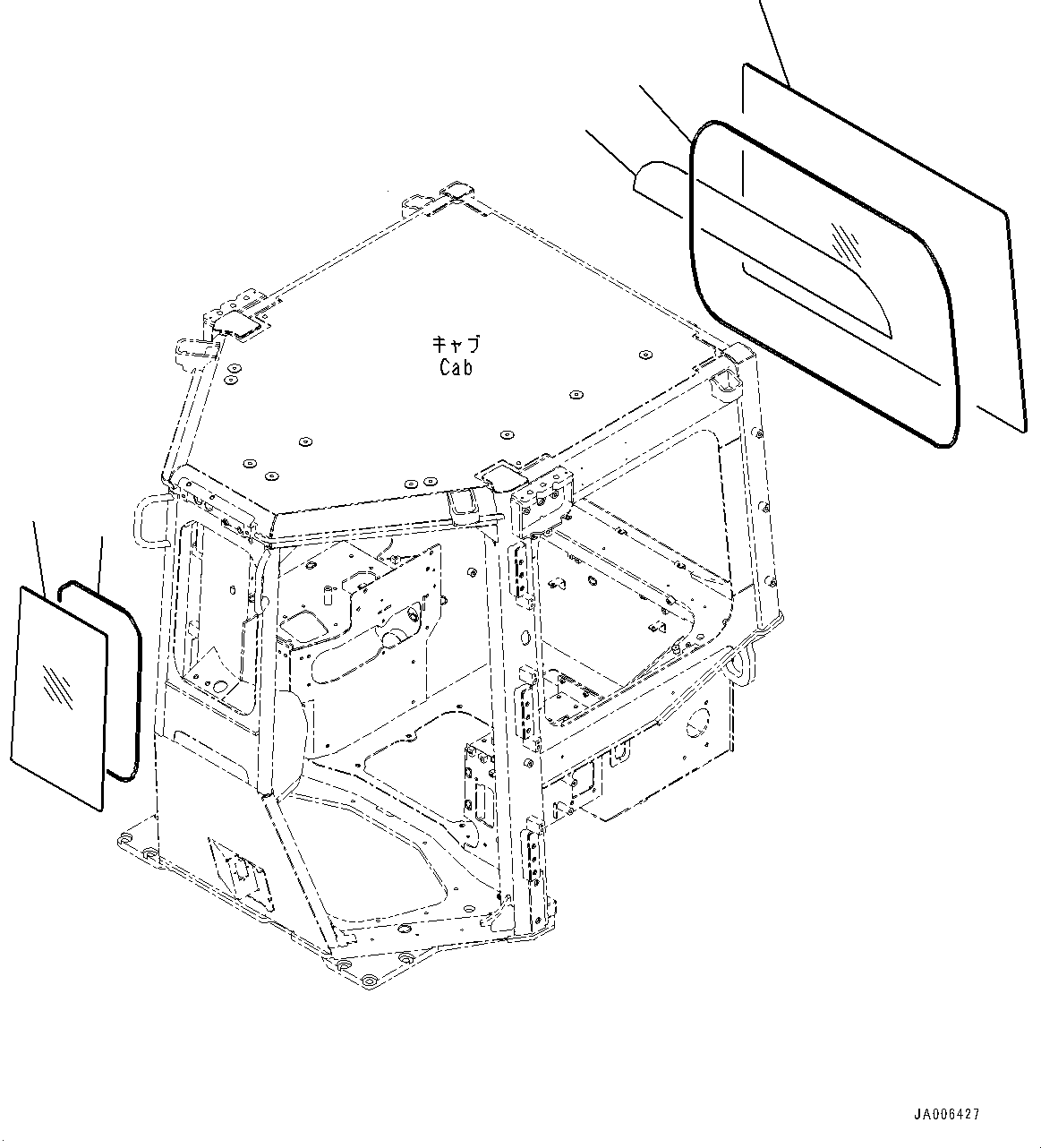Komatsu parts book diagram for D85PX-18E0 S/N 26001-UP: CAB, GLASS WINDOW, FRONT AND REAR(#25153-)