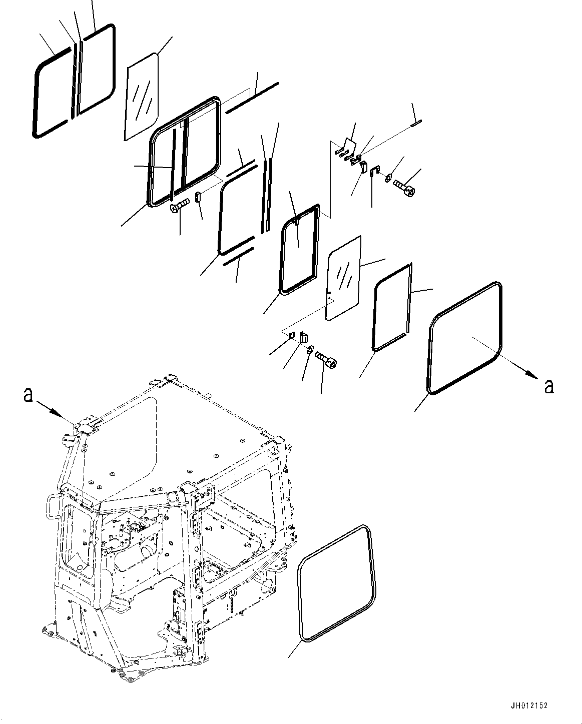Komatsu parts book diagram for D85PX-18E0 S/N 26001-UP: CAB, SASH TYPE GLASS WINDOW, R.H.(#25153-)
