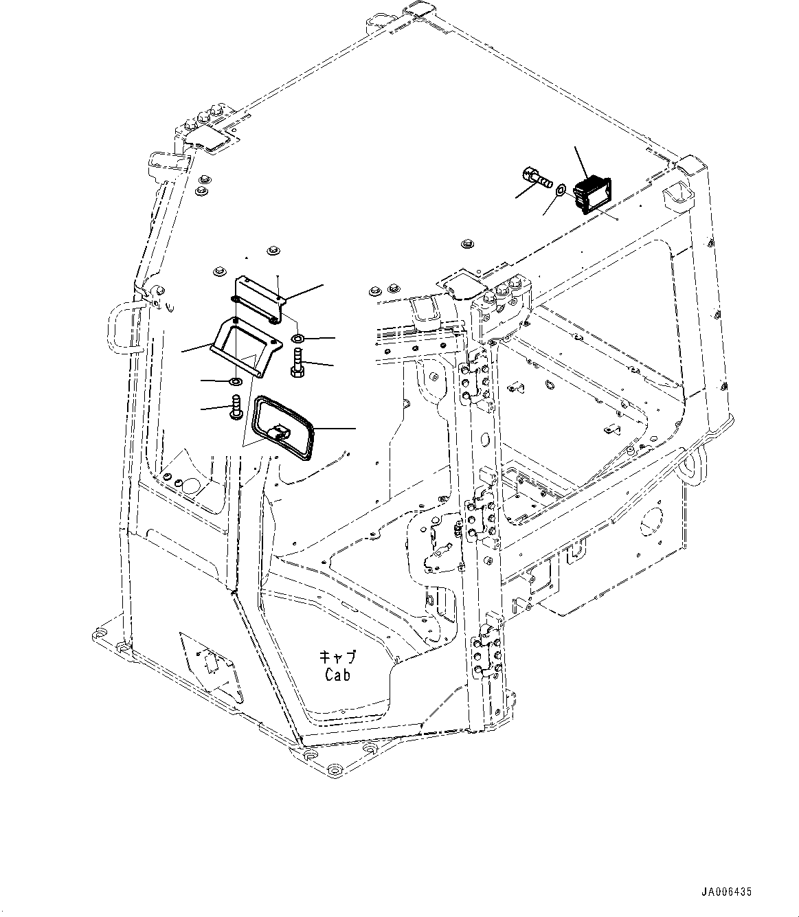 Komatsu parts book diagram for D85PX-18E0 S/N 26001-UP: CAB, REARVIEW MIRROR(#25153-)