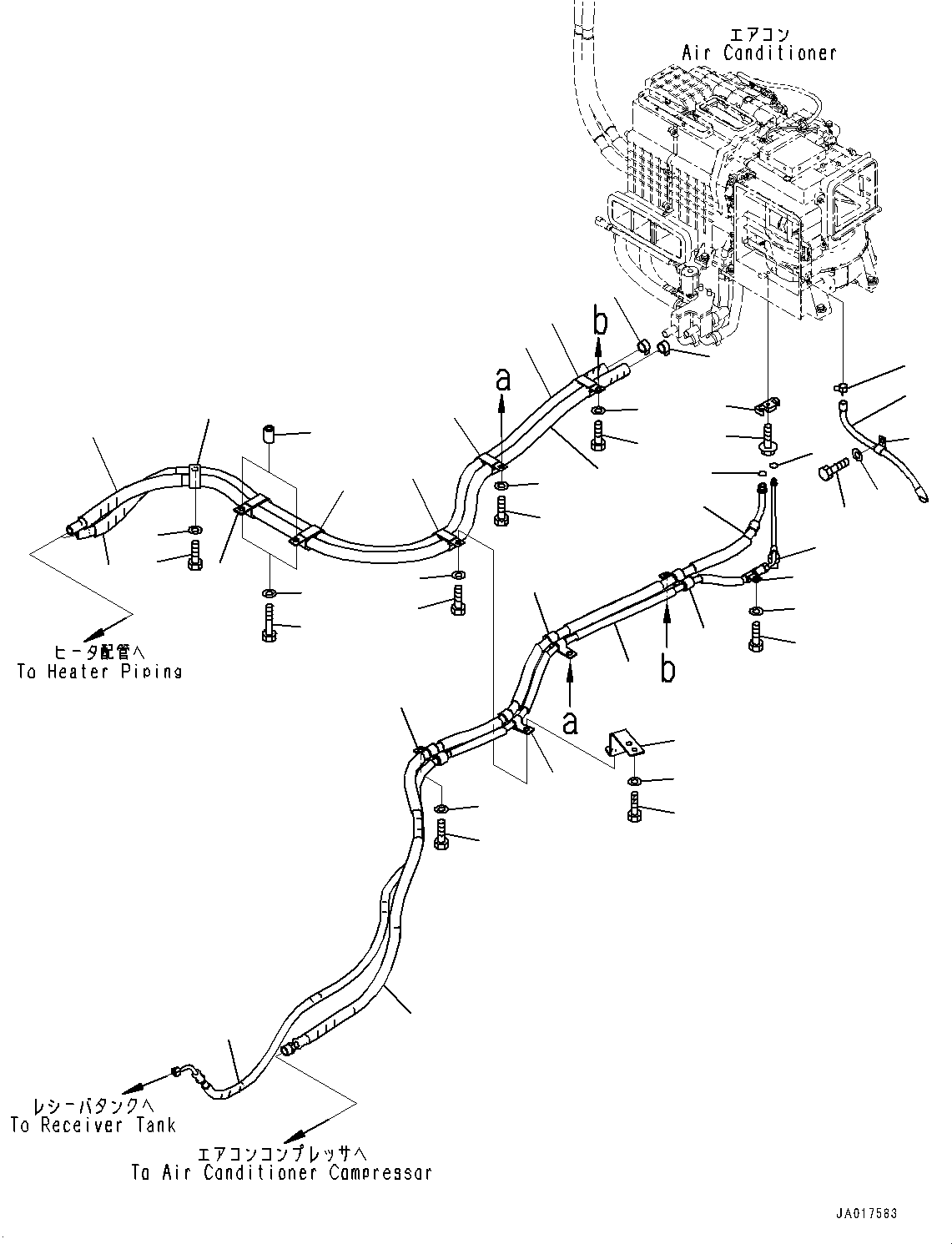 Komatsu parts book diagram for D85PX-18E0 S/N 26001-UP: CAB, AIR CONDITIONER PIPING(#25153-)