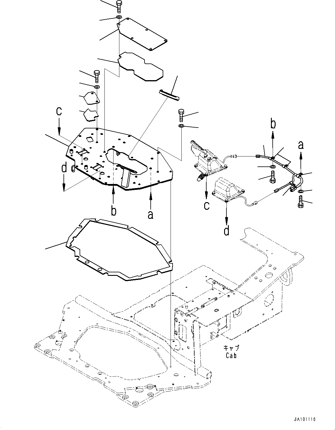 Komatsu parts book diagram for D85PX-18E0 S/N 26001-UP: CAB, FLOOR FRAME INSIDE COVER(#25153-)