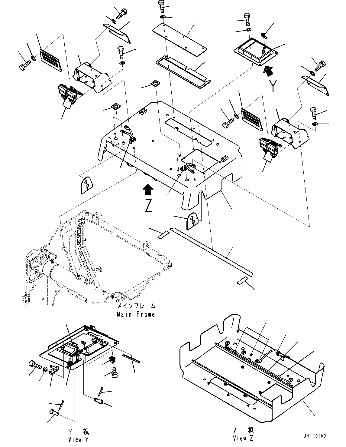 Komatsu parts book diagram for D85PX-18E0 S/N 26001-UP: RADIATOR GUARD, HEADLAMP(#25001-)
