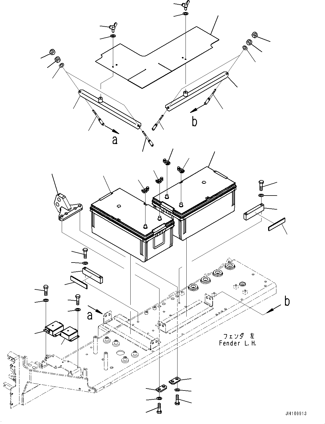 Komatsu parts book diagram for D85PX-18E0 S/N 26001-UP: FENDER, BATTERY(#25001-)