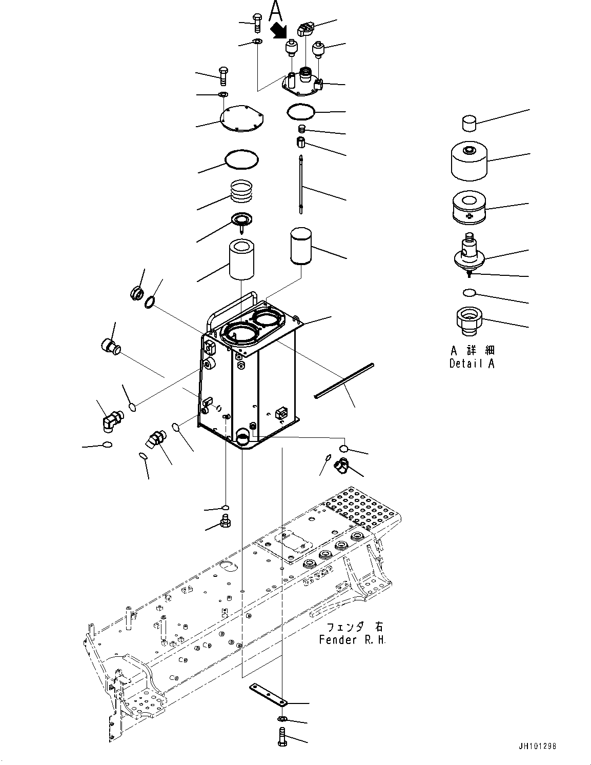 Komatsu parts book diagram for D85PX-18E0 S/N 26001-UP: FENDER, HYDRAULIC TANK(#25001-)