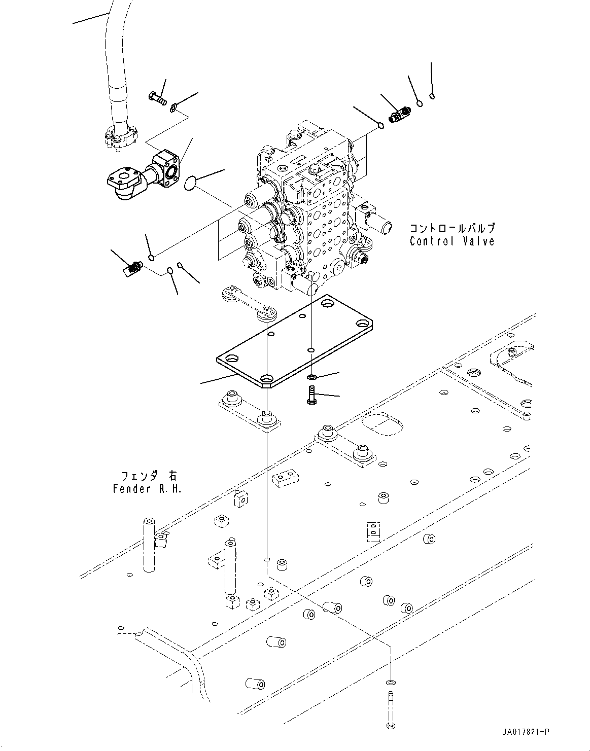 Komatsu parts book diagram for D85PX-18E0 S/N 26001-UP: FENDER, CONTROL VALVE MOUNTING(#25001-)