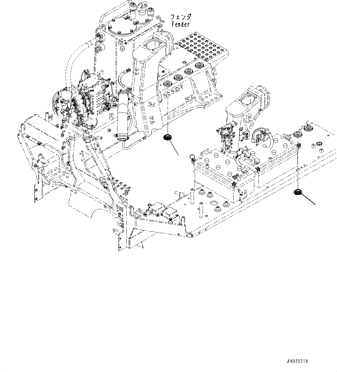Komatsu parts book diagram for D85PX-18E0 S/N 26001-UP: FENDER, CUSHION(#25001-)