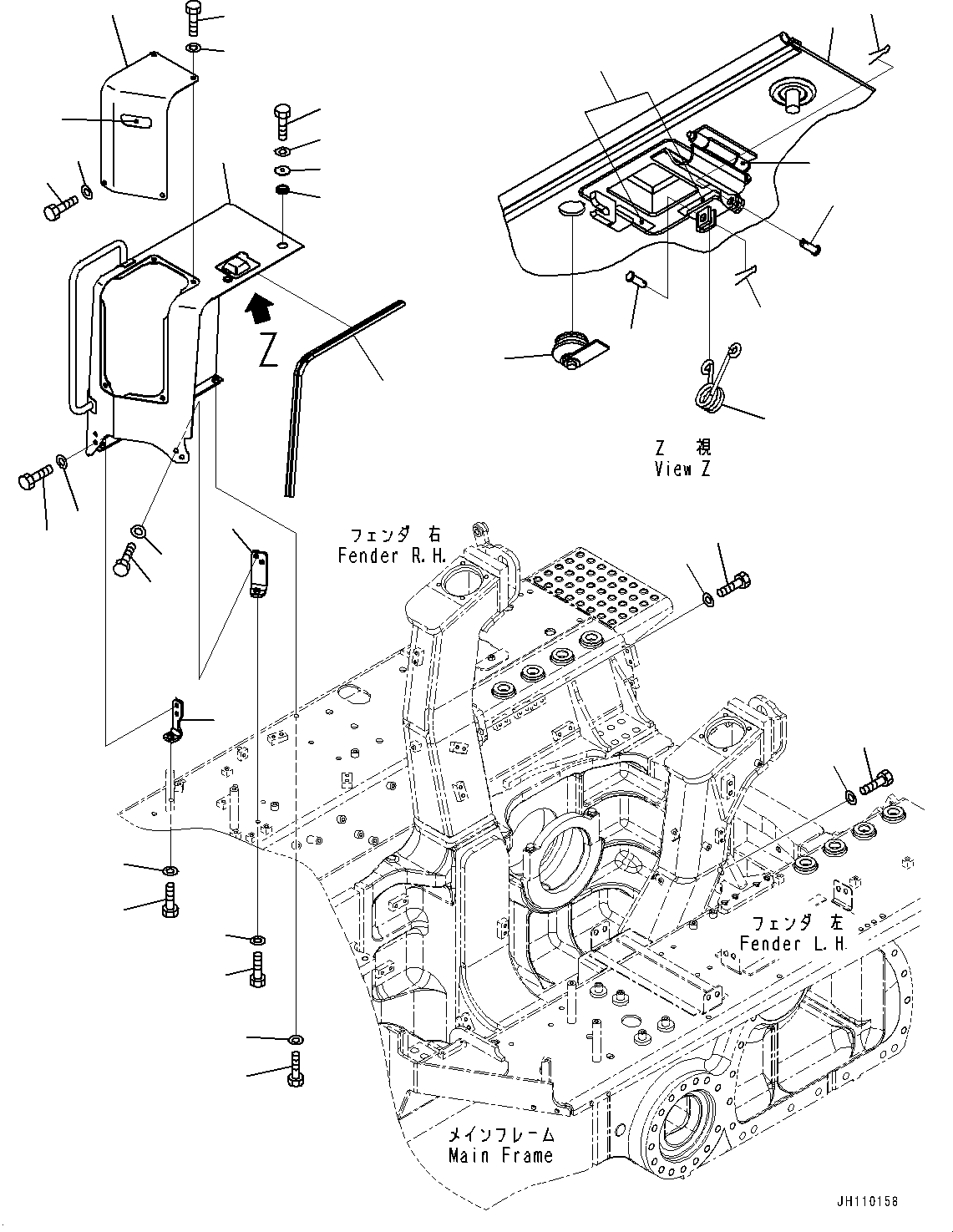 Komatsu parts book diagram for D85PX-18E0 S/N 26001-UP: FENDER RELATED PARTS, CONTROL VALVE COVER(#25001-)