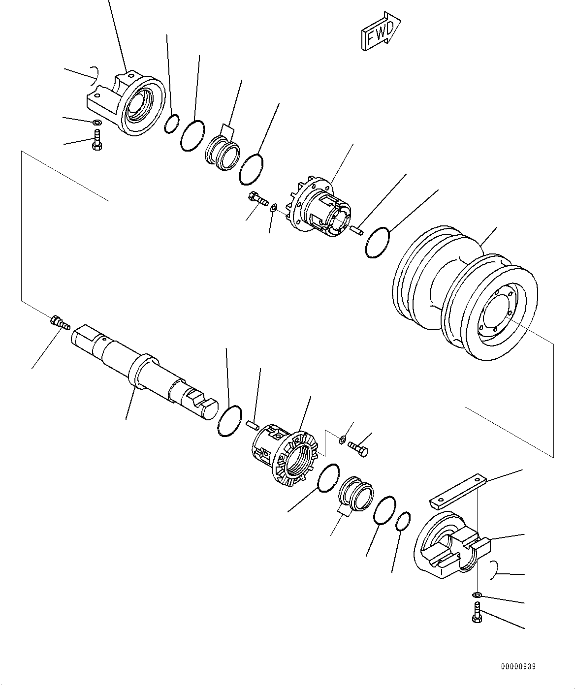 Komatsu parts book diagram for D85PX-18E0 S/N 26001-UP: TRACK FRAME, TRACK ROLLER, L.H. (2/2)(#26001-)