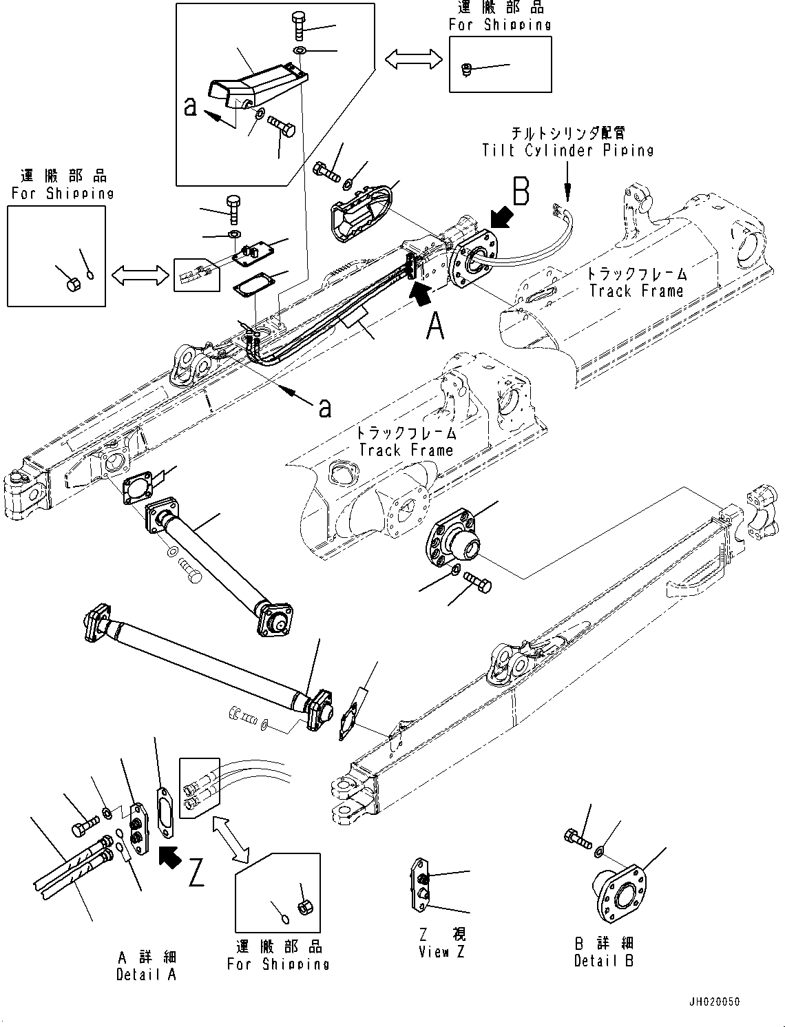 Komatsu parts book diagram for D85PX-18E0 S/N 26001-UP: DOZER FRAME, ARM AND TRUNNION(#22001-)