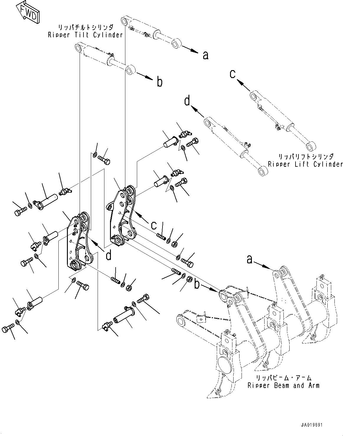 Komatsu parts book diagram for D85PX-18E0 S/N 26001-UP: RIPPER MOUNTING, (#22001-)