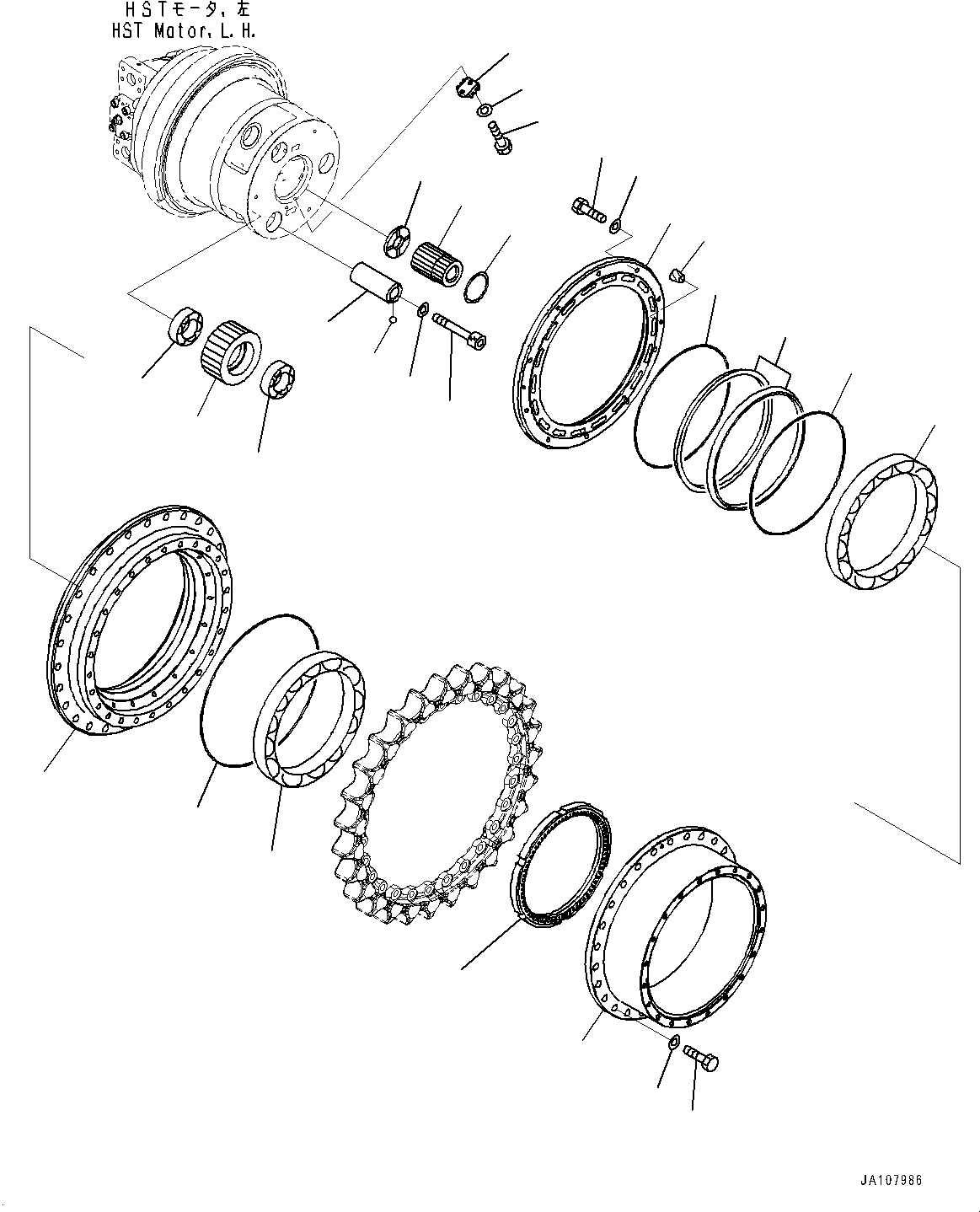 Komatsu parts book diagram for D71PXI-24 S/N 74001-UP: FINAL DRIVE, HUB, L.H.(#70002-)
