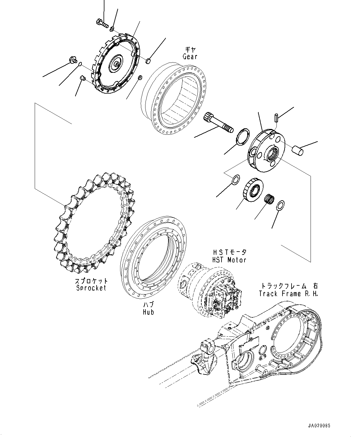 Komatsu parts book diagram for D71PXI-24 S/N 74001-UP: FINAL DRIVE, CARRIER, R.H.(#70002-)