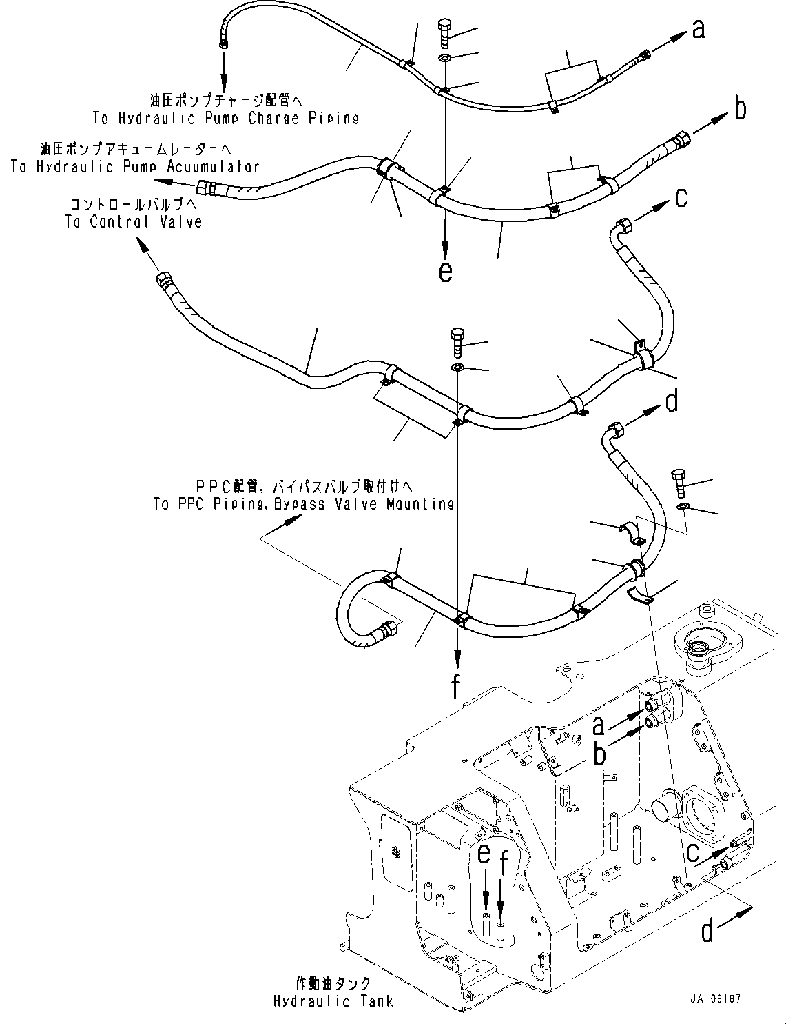 Komatsu parts book diagram for D71PXI-24 S/N 74001-UP: HYDRAULIC TANK, DRAIN PIPING(#70002-)