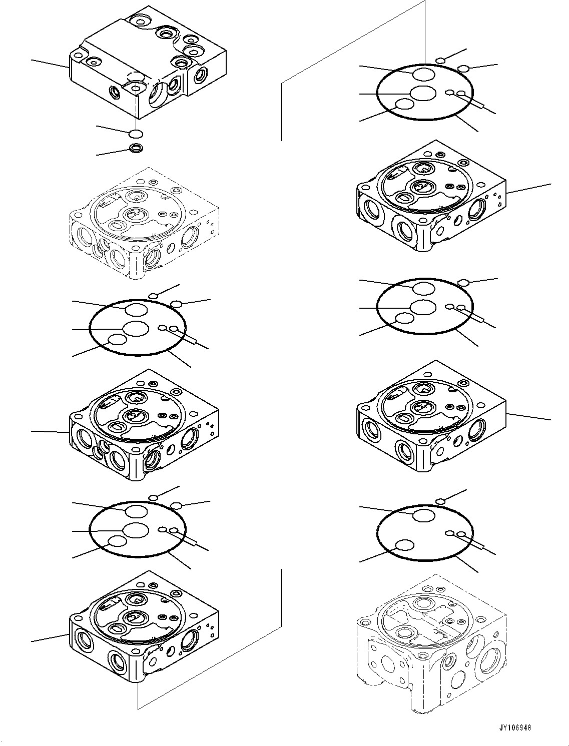 Komatsu parts book diagram for D71PXI-24 S/N 74001-UP: CONTROL VALVE, 5-VALVE (1/12)(#70002-)