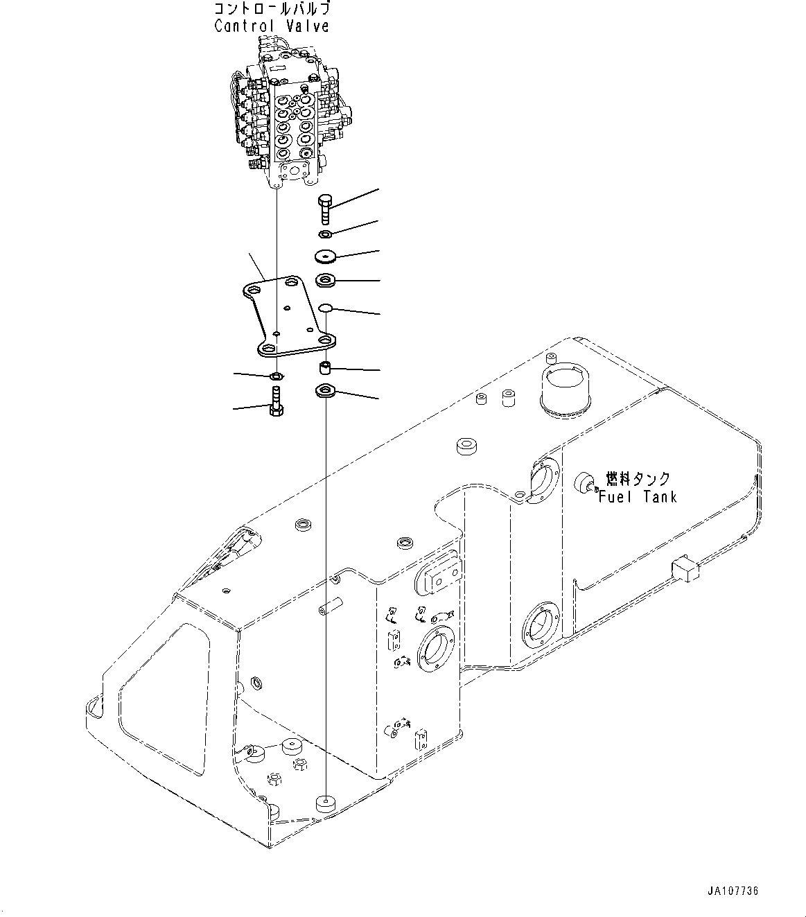 Komatsu parts book diagram for D71PXI-24 S/N 74001-UP: CONTROL VALVE, MOUNTING(#70002-)