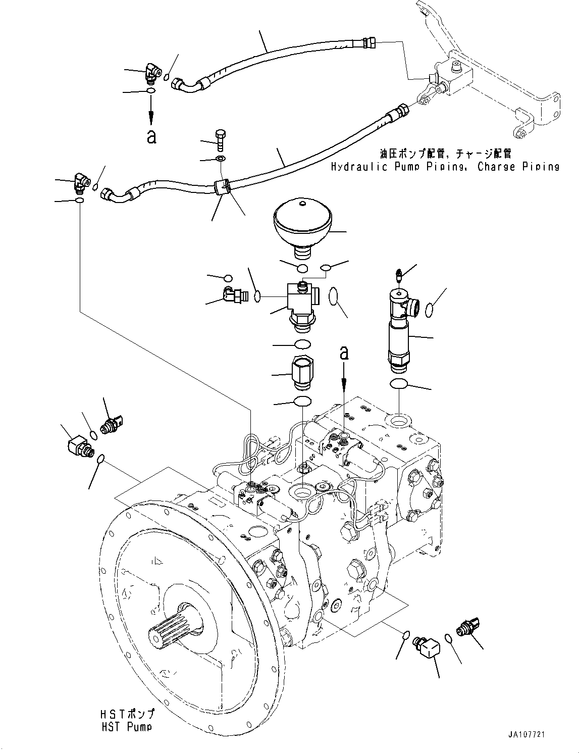 Komatsu parts book diagram for D71PXI-24 S/N 74001-UP: HYDRAULIC PUMP, ACCUMULATOR AND CONNECTING PARTS(#70002-)