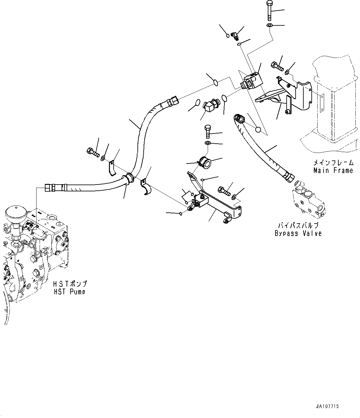 Komatsu parts book diagram for D71PXI-24 S/N 74001-UP: HYDRAULIC PUMP PIPING, CHARGE PIPING(#70002-)