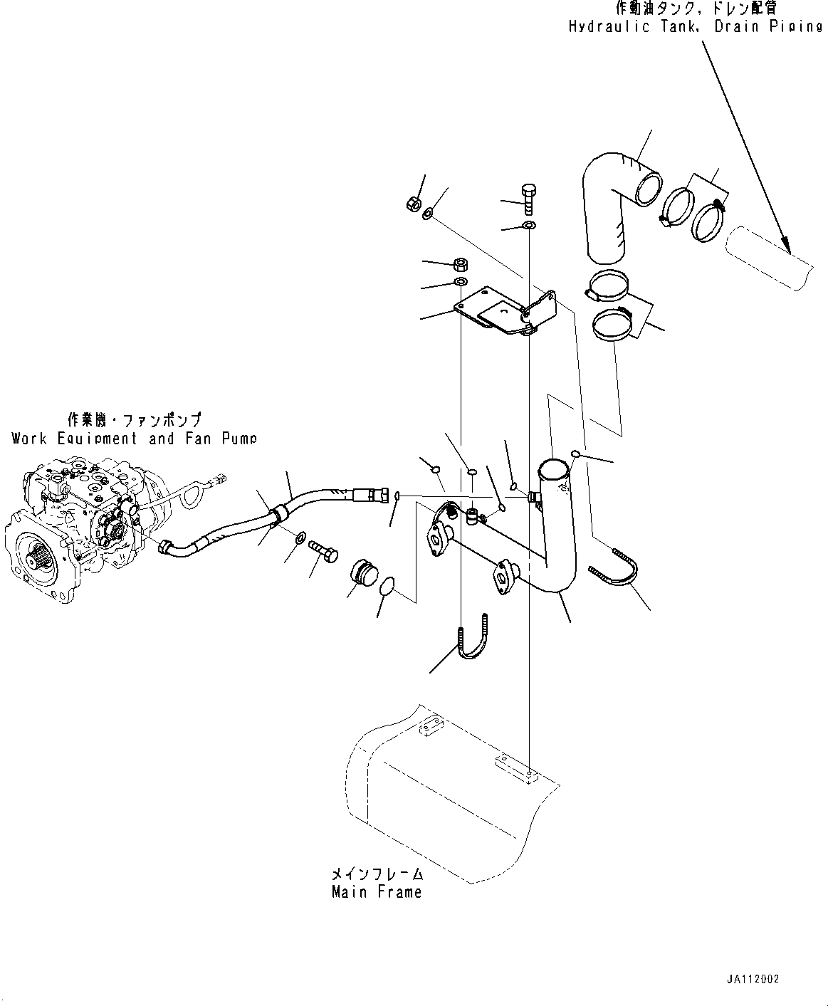 Komatsu parts book diagram for D71PXI-24 S/N 74001-UP: HYDRAULIC TANK DRAIN PIPING, (#70002-)