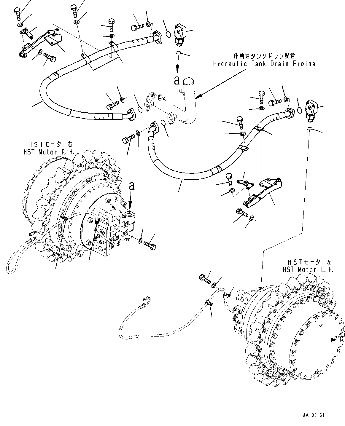 Komatsu parts book diagram for D71PXI-24 S/N 74001-UP: DRAIN PIPING, MOTOR DRAIN (1/2)(#70002-)