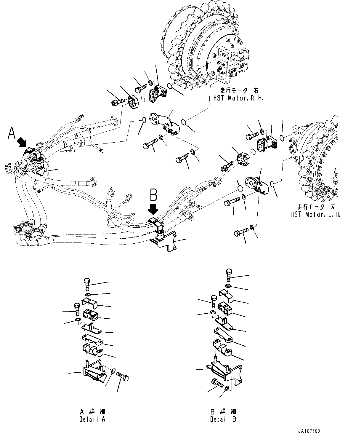 Komatsu parts book diagram for D71PXI-24 S/N 74001-UP: HYDROSTATIC TRANSMISSION CONTROL PIPING, MOUNTING(#70002-)