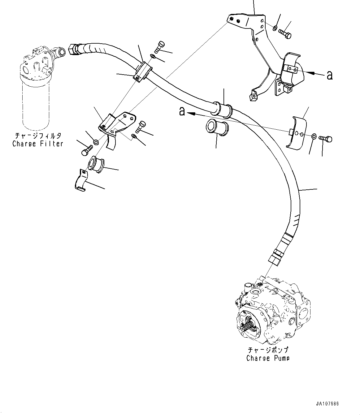 Komatsu parts book diagram for D71PXI-24 S/N 74001-UP: PROPORTIONAL PRESSURE CONTROL (PPC) PIPING, CHARGE FILTER PIPING MOUNTING(#70002-)