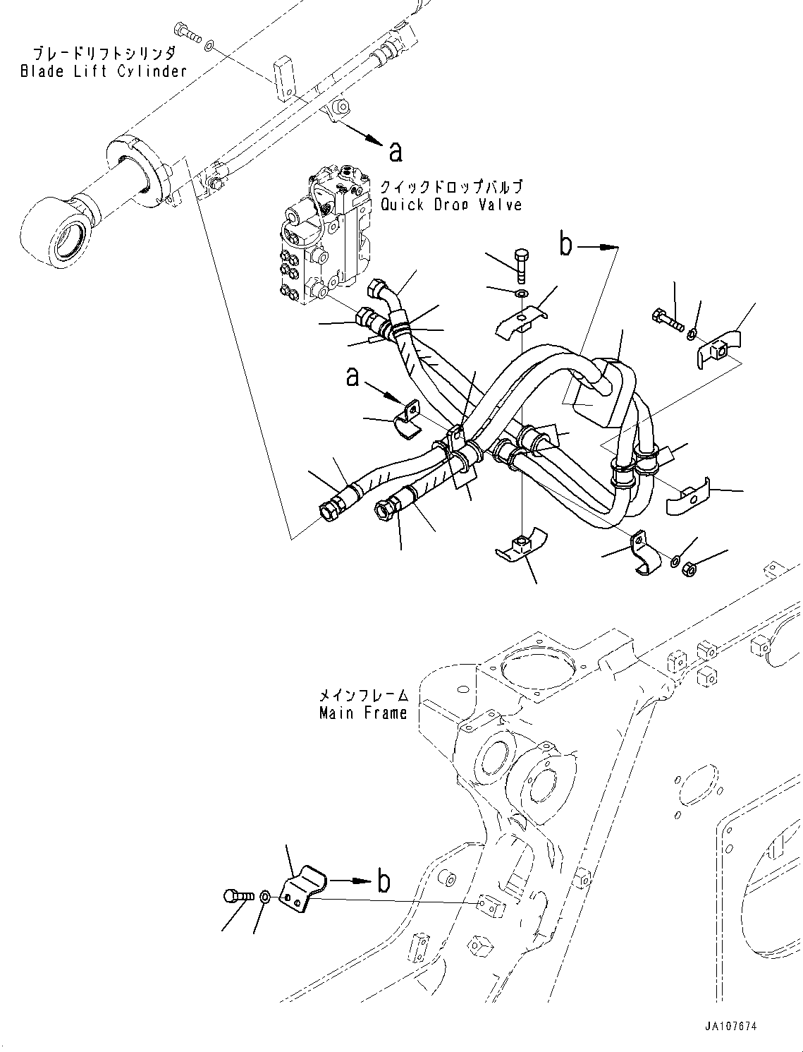 Komatsu parts book diagram for D71PXI-24 S/N 74001-UP: LIFT CYLINDER PIPING, PIPING, L.H.(#70002-)