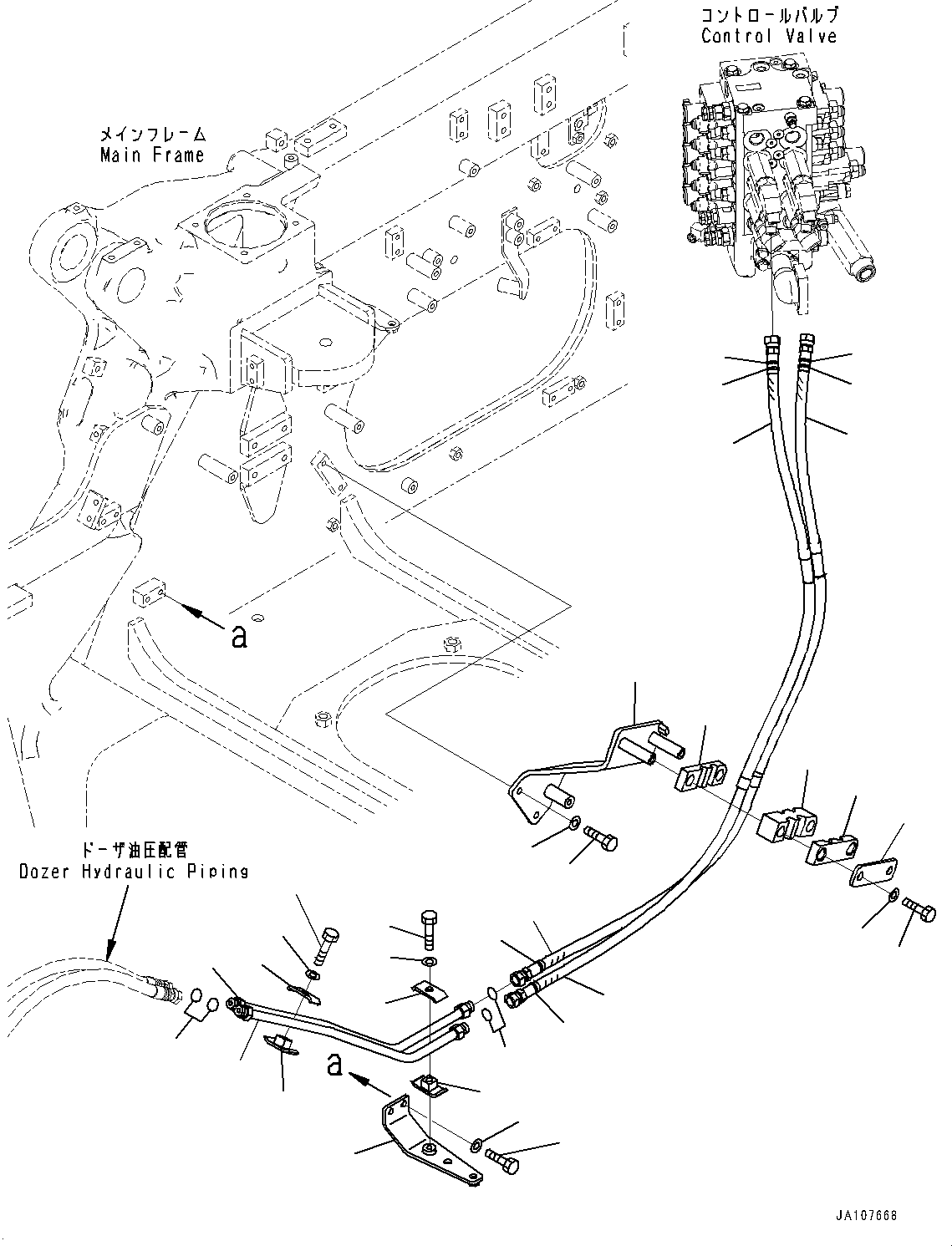 Komatsu parts book diagram for D71PXI-24 S/N 74001-UP: TILT CYLINDER PIPING, (#70002-)