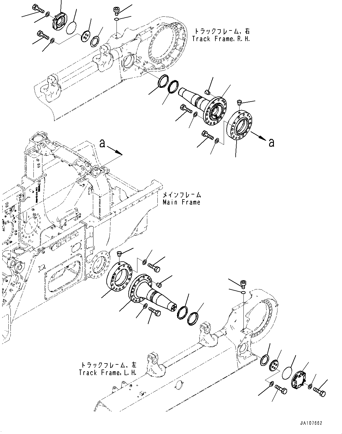 Komatsu parts book diagram for D71PXI-24 S/N 74001-UP: EQUALIZER BAR AND PIVOT SHAFT, PIVOT SHAFT (WIDE GAUGE SPECIFICATION)(#70002-)