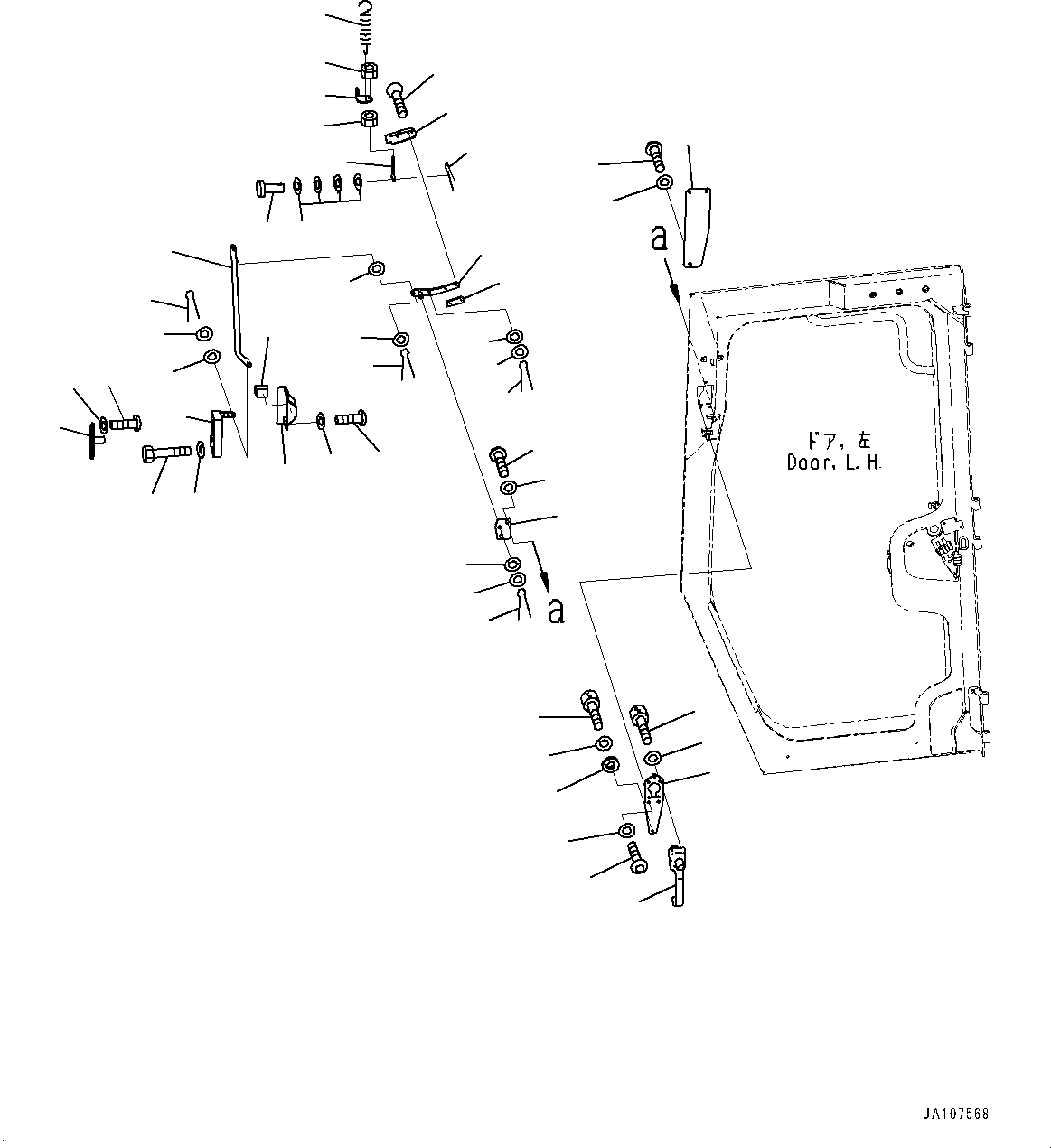 Komatsu parts book diagram for D71PXI-24 S/N 74001-UP: CAB, DOOR LATCH, L.H.(#72161-)