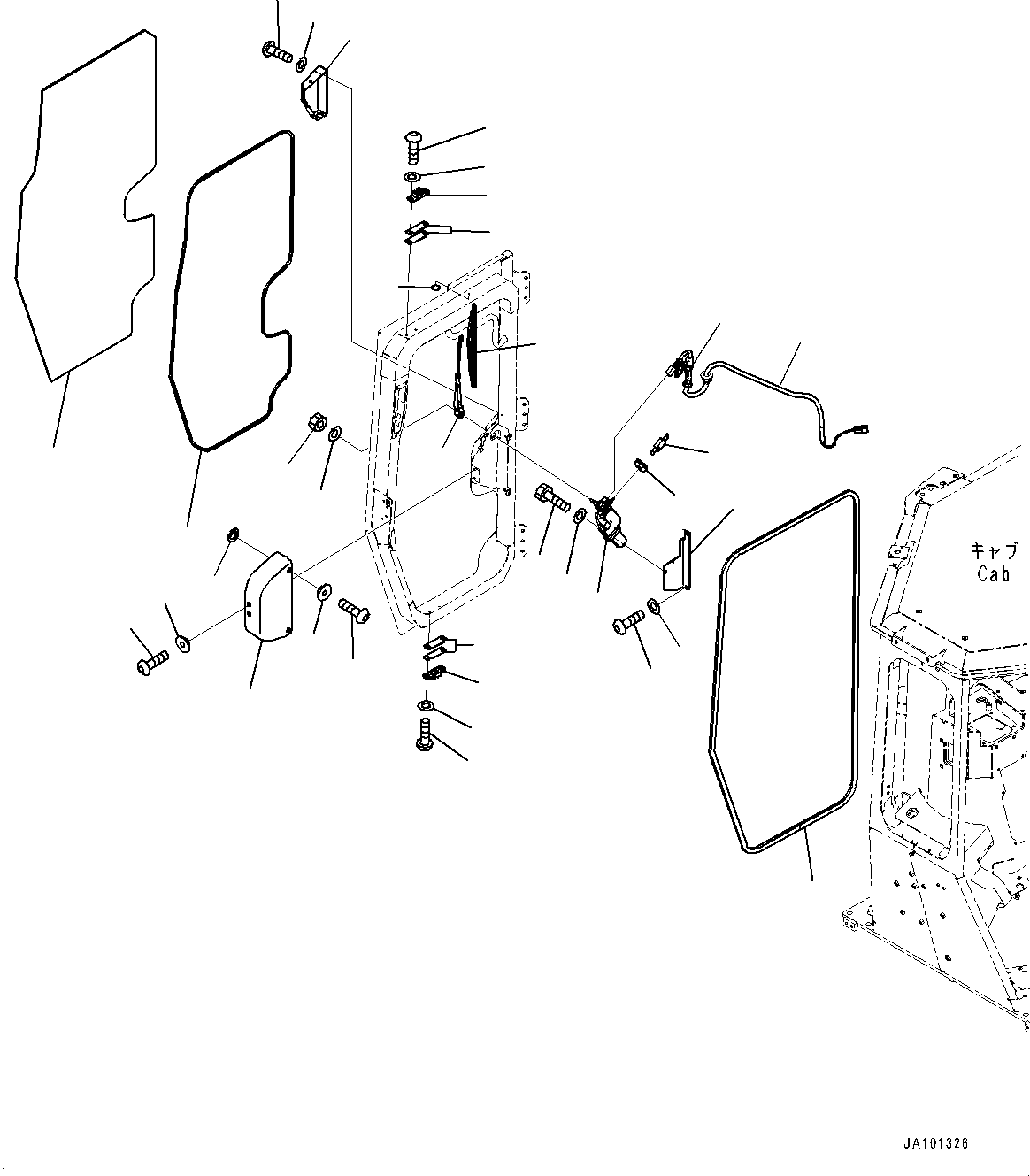 Komatsu parts book diagram for D71PXI-24 S/N 74001-UP: CAB, DOOR DAMPER, WINDOW AND WIPER, R.H.(#72161-)