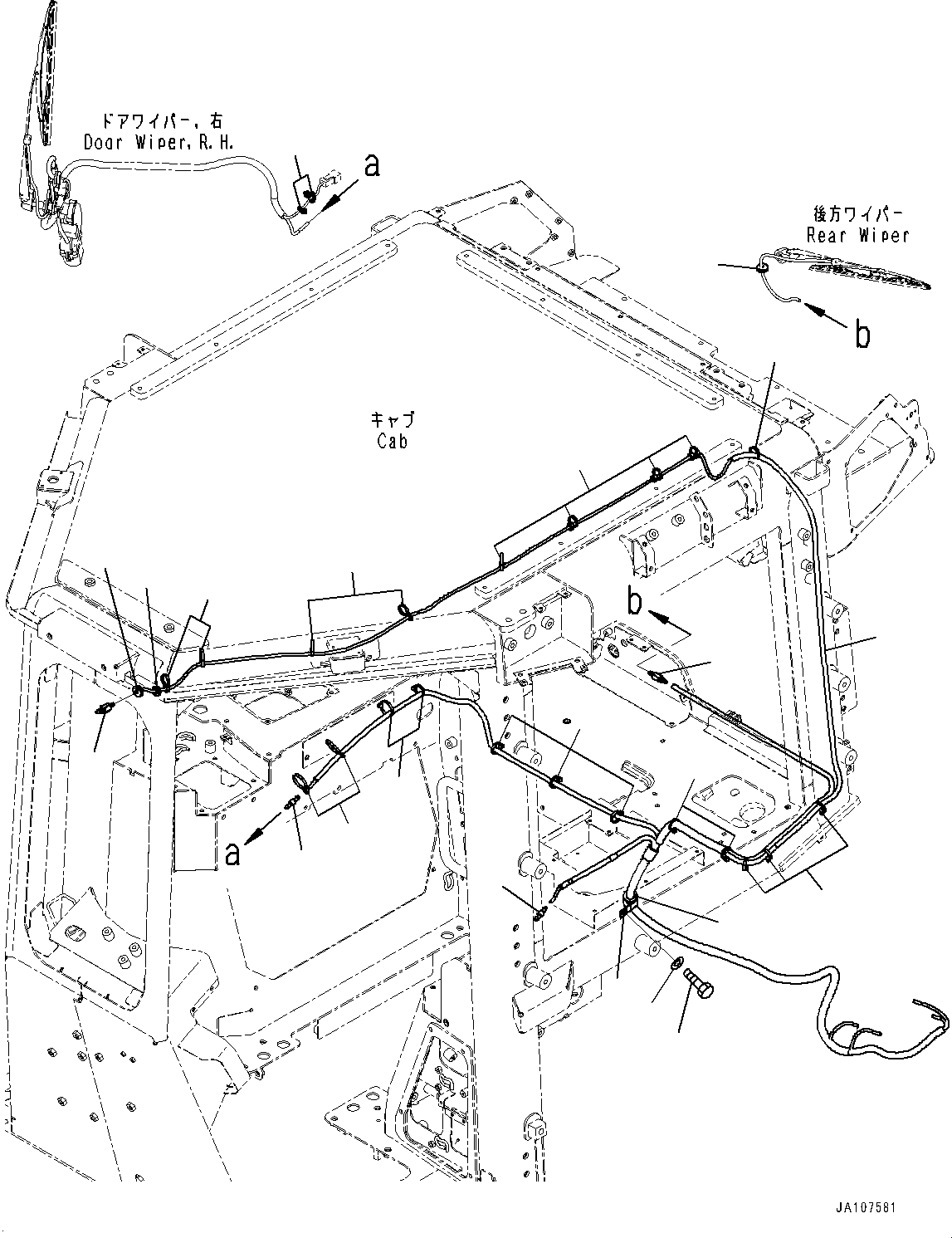 Komatsu parts book diagram for D71PXI-24 S/N 74001-UP: CAB, WASHER HOSE(#72161-)
