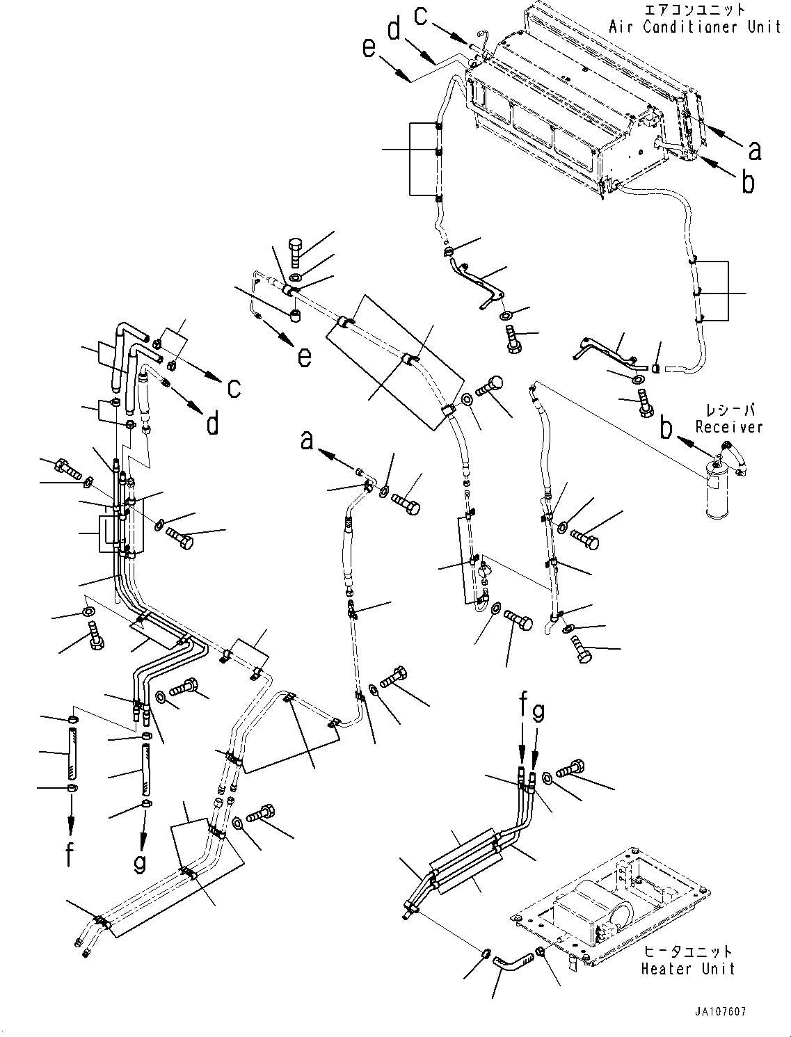 Komatsu parts book diagram for D71PXI-24 S/N 74001-UP: CAB, HEATER PIPING(#72161-)