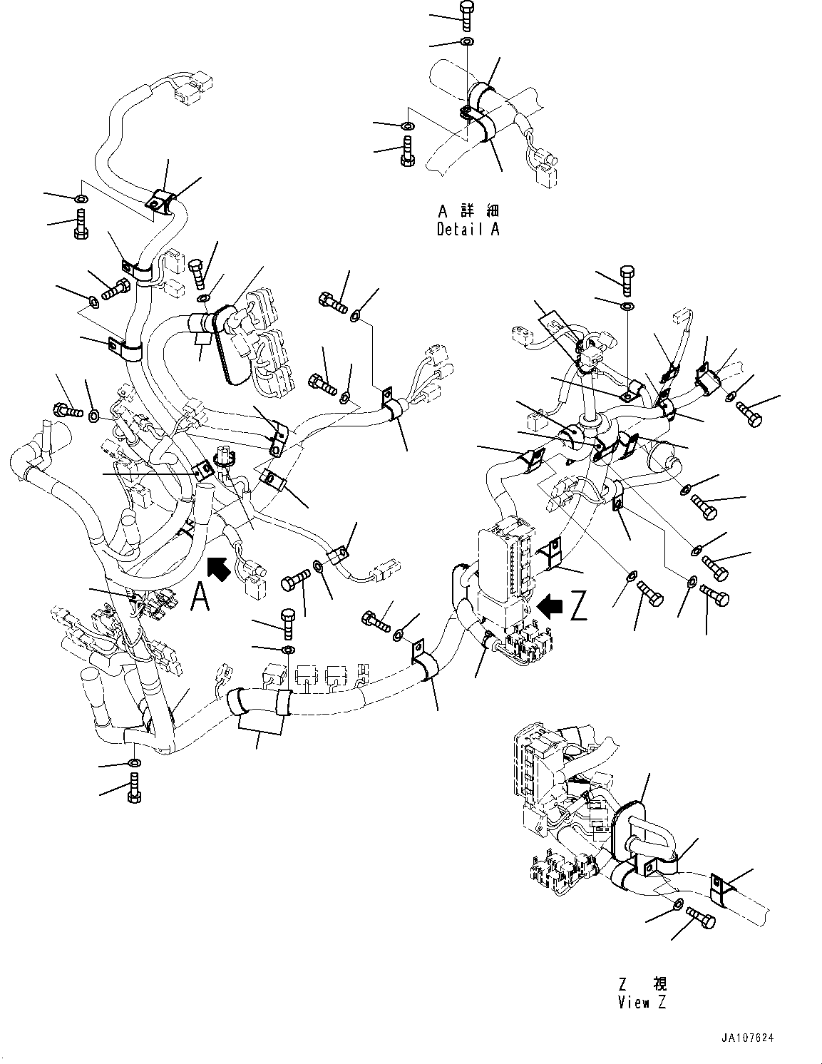 Komatsu parts book diagram for D71PXI-24 S/N 74001-UP: CAB, DASHBOARD WIRING HARNESS MOUNTING (1/2)(#72161-)