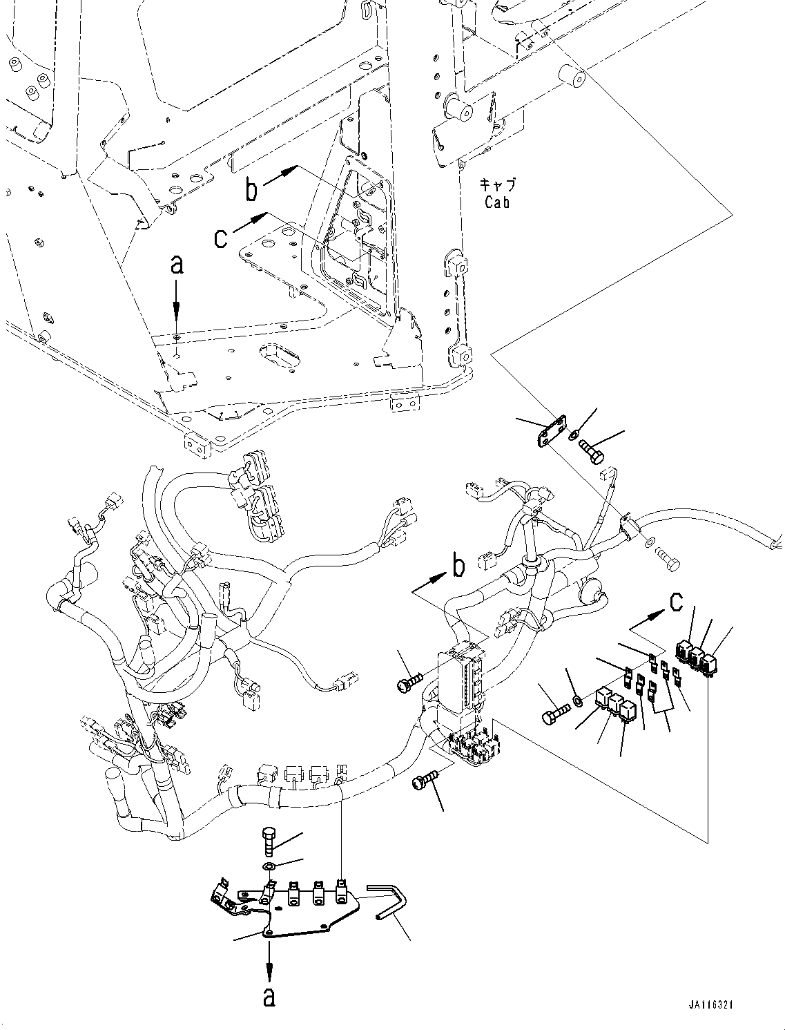 Komatsu parts book diagram for D71PXI-24 S/N 74001-UP: CAB, DASHBOARD WIRING HARNESS MOUNTING (2/2)(#72161-)