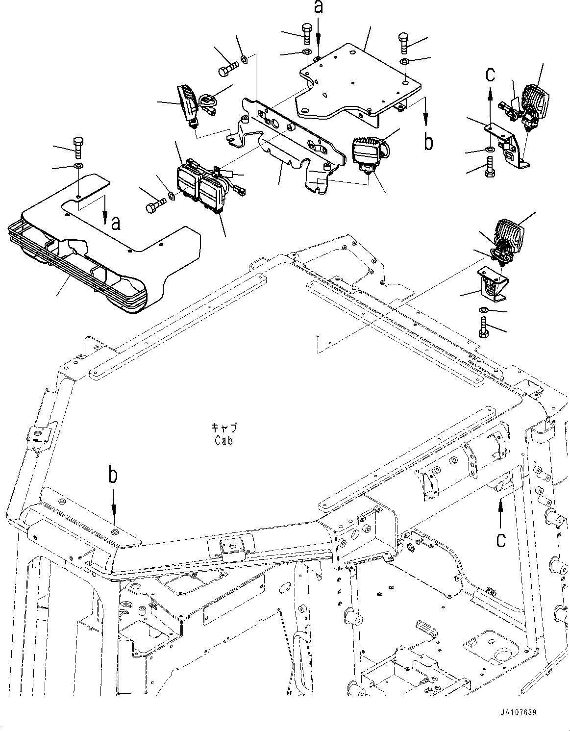 Komatsu parts book diagram for D71PXI-24 S/N 74001-UP: CAB, WORKING LAMP(#72161-)