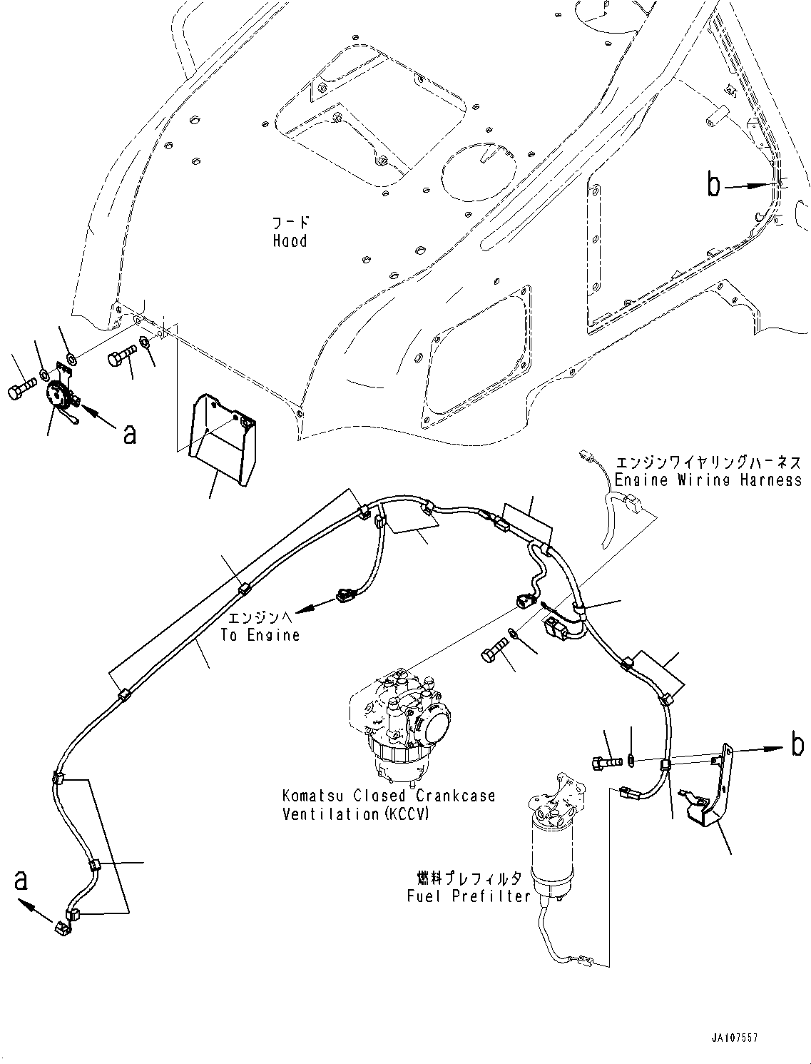 Komatsu parts book diagram for D71PXI-24 S/N 74001-UP: ENGINE HOOD, WIRING HARNESS(#70002-)