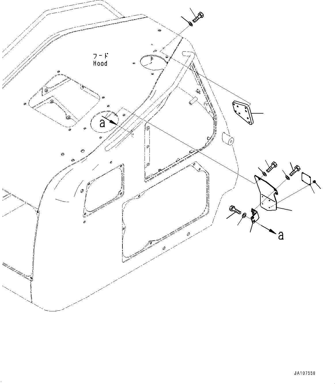 Komatsu parts book diagram for D71PXI-24 S/N 74001-UP: ENGINE HOOD, BRACKET(#70002-)