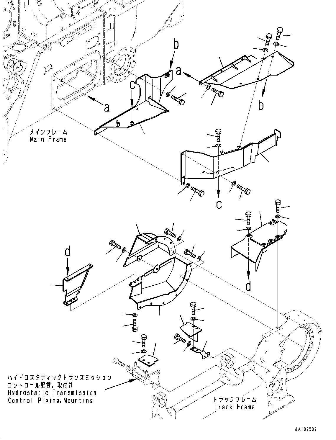 Komatsu parts book diagram for D71PXI-24 S/N 74001-UP: TRACK FRAME COVER, L.H. (FOR WIDE GAUGE SPECIFICATION)(#70002-)