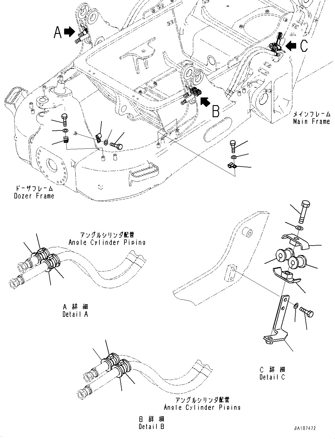 Komatsu parts book diagram for D71PXI-24 S/N 74001-UP: DOZER HYDRAULIC PIPING, CLAMP(#70002-)
