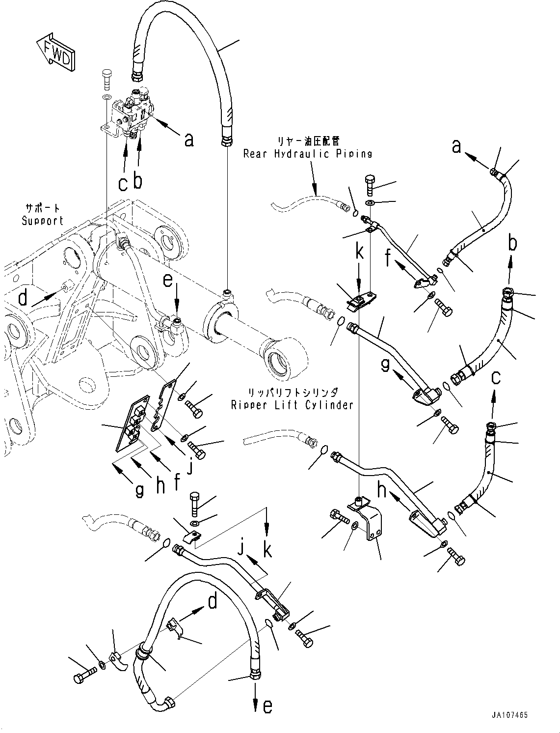 Komatsu parts book diagram for D71PXI-24 S/N 74001-UP: RIPPER, PIPING (2/2)(#72279-)